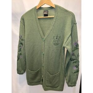 Outlander Cardigan Women Small Green Excellent Thistle Embroidered Hot Topic